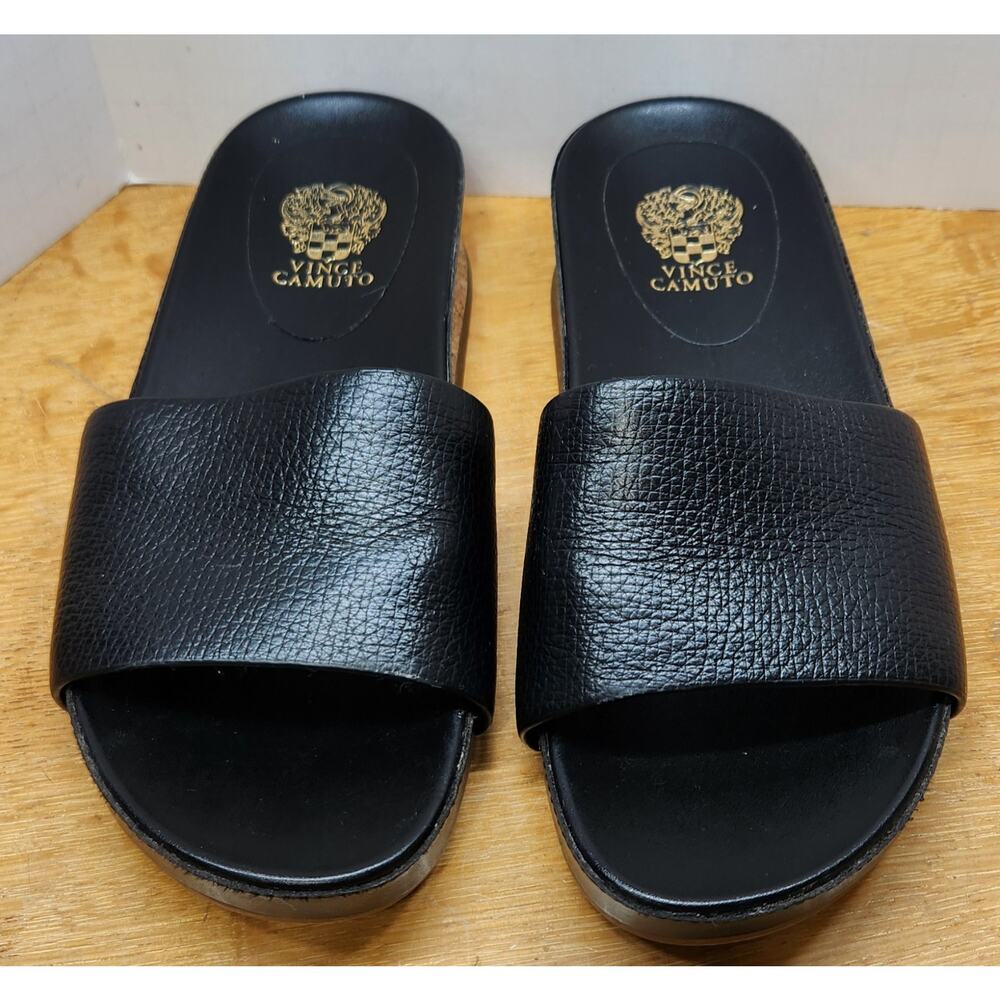 Vince Camuto Women's Leather Slide Sandals Febba Black 7.5 US 38 EU